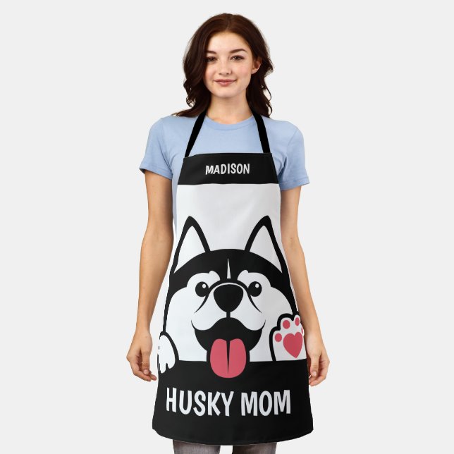 Cute Siberian Husky custom text Apron (Worn)