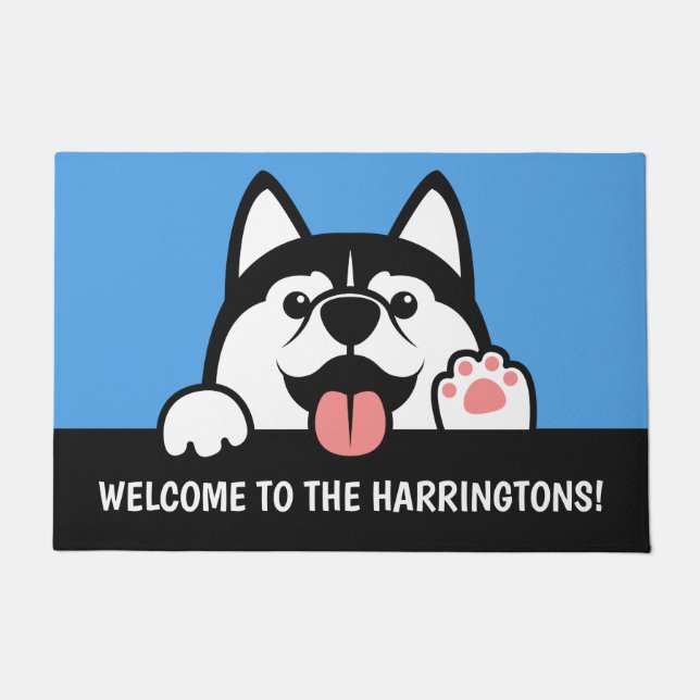 Cute Siberian Husky custom text Doormat (Front)