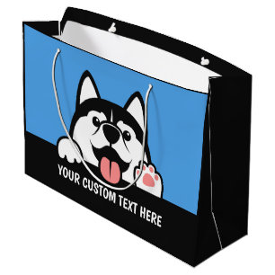 Cute Siberian Husky custom text Large Gift Bag