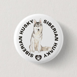 Cute Siberian Husky Dog Breed Watercolors 3 Cm Round Badge