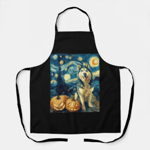 Cute Siberian Husky Dog Halloween Jack O Lantern P Apron
