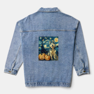 Cute Siberian Husky Dog Halloween Jack O Lantern P Denim Jacket