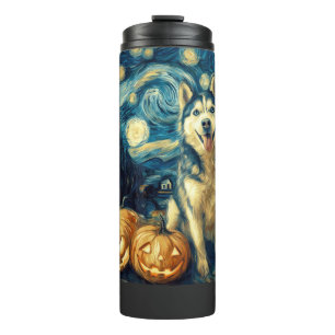 Cute Siberian Husky Dog Halloween Jack O Lantern P Thermal Tumbler