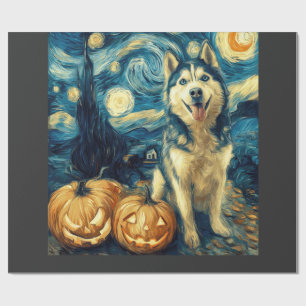 Cute Siberian Husky Dog Halloween Jack O Lantern P Wrapping Paper