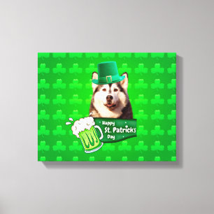 Cute Siberian Husky Dog Hat St. Patrick's Day Canvas Print