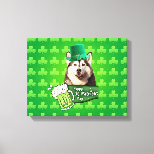 Cute Siberian Husky Dog Hat St. Patrick's Day Canvas Print (Front)