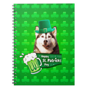Cute Siberian Husky Dog Hat St. Patrick's Day Spiral Notebook