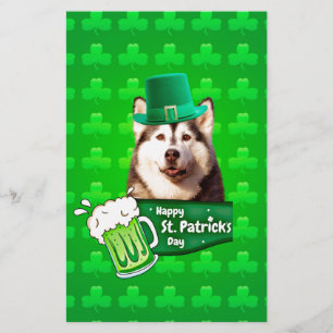 Cute Siberian Husky Dog Hat St. Patrick's Day Stationery