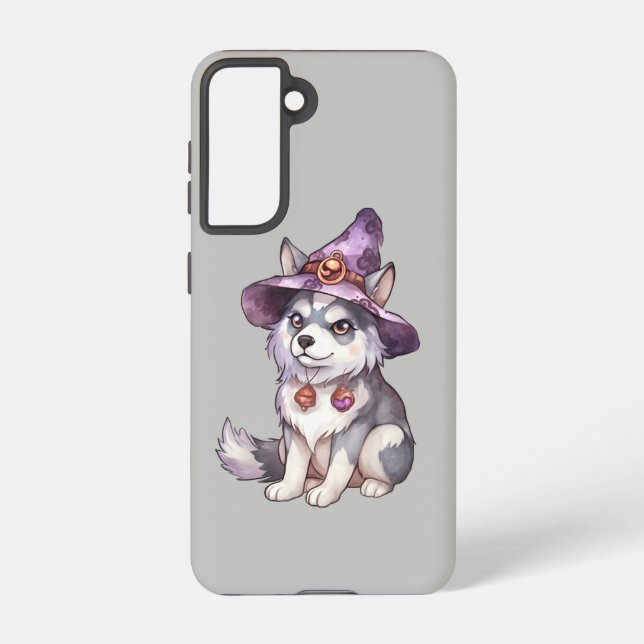 Cute Siberian Husky Dog in Witch Hat Samsung Galaxy S21 Case (Back)