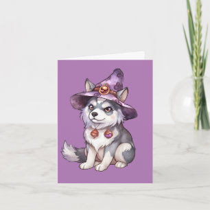 Cute Siberian Husky Dog in Witch Hat Thank You Card