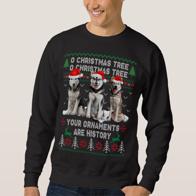 Cute Siberian Husky Dog Oh Christmas Tree Ugly Xma Sweatshirt (Front)