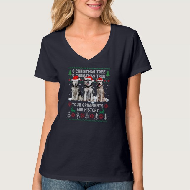 Cute Siberian Husky Dog Oh Christmas Tree Ugly Xma T-Shirt (Front)