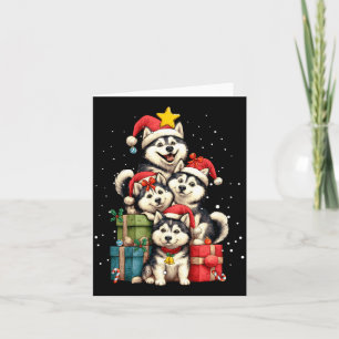 Cute Siberian Husky Le Dog Christmas Tree Xmas Hat Card
