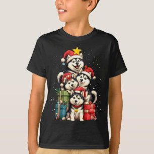 Cute Siberian Husky Le Dog Christmas Tree Xmas Hat T-Shirt