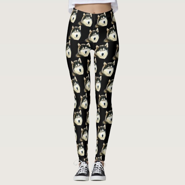 Cute Siberian Husky Leggings (Front)