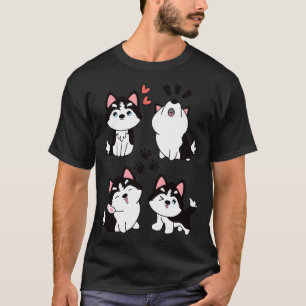 Cute Siberian Husky Pomsky Black T-Shirt
