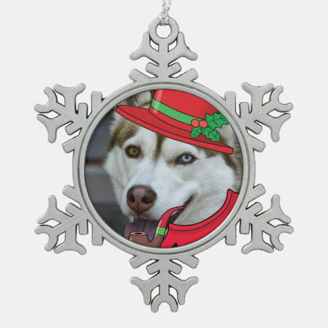 Cute Siberian Husky Santa Ornament (Front)