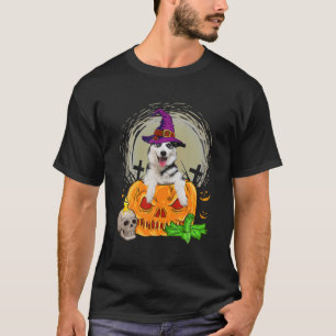 Cute Siberian Husky Witch Pumpkin Halloween Dog Lo T-Shirt