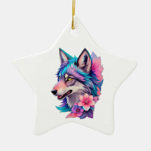 Cute Siberian Husky with flowers Ornament