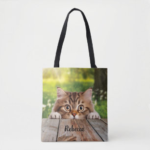 Cute Siberian Peek Cat Tote Bag