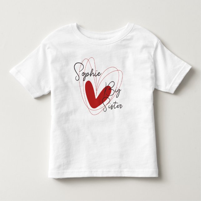 Cute Siblings Big Sister Heart Name Toddler Tshirt (Front)