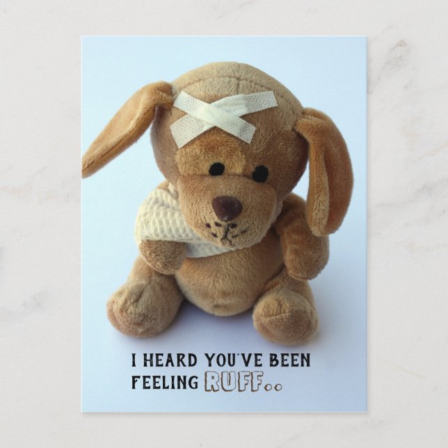 Cute Sick Teddy Dog Get Well postcard (Front)
