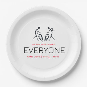 Cute, Silhouette Coconut Trees Pattern Christmas Paper Plate