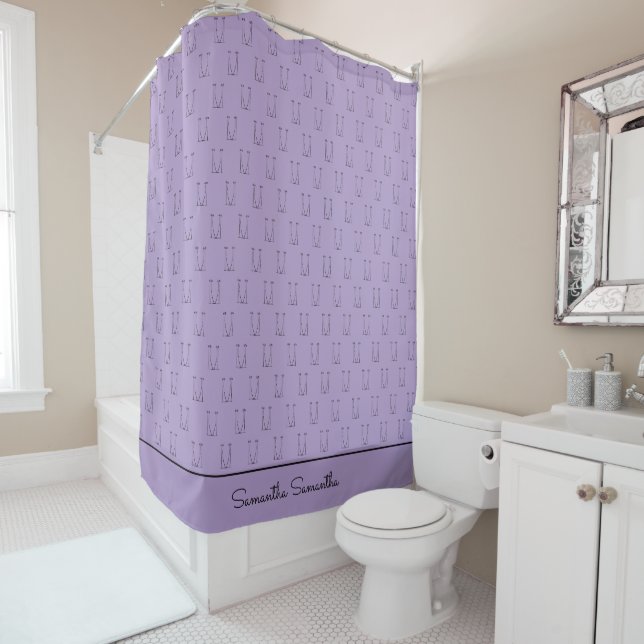 Cute Silhouette Coconut Trees Pattern purple Shower Curtain (In Situ)
