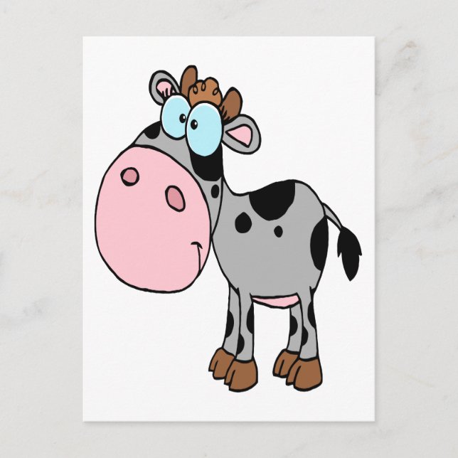 cute silly cartoon baby cow calf grey postcard (Front)
