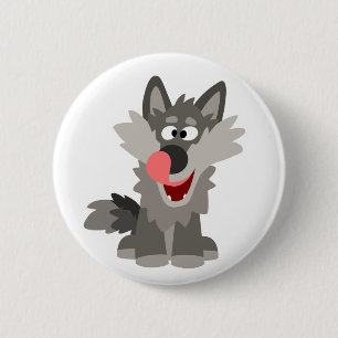 Cute Silly Cartoon Wolf 6 Cm Round Badge