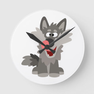 Cute Silly Cartoon Wolf Round Clock