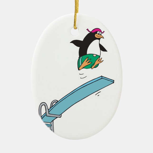 cute silly diving penguin ceramic tree decoration (Front)