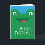 Cute Silly Frog Birthday Card<br><div class="desc">Cute and funny green frog illustration with blue background and charming "Happy Birthday" text.</div>