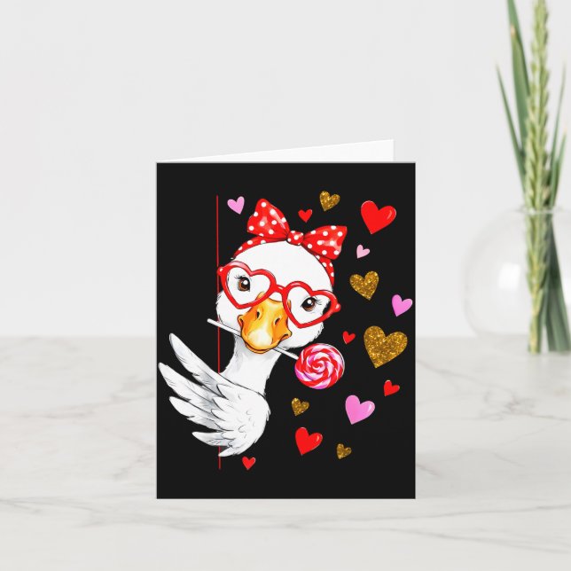 Cute Silly Goose Coquette Bow Valentine's Day Men  Card (Front)