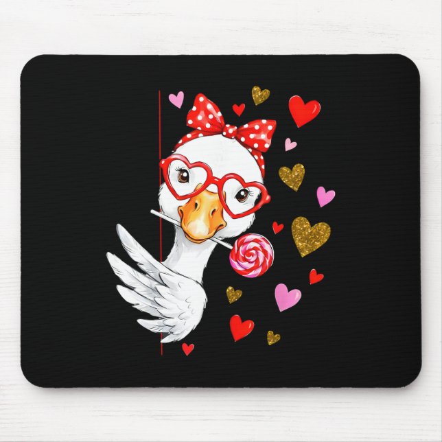 Cute Silly Goose Coquette Bow Valentine's Day Men  Mouse Pad (Front)