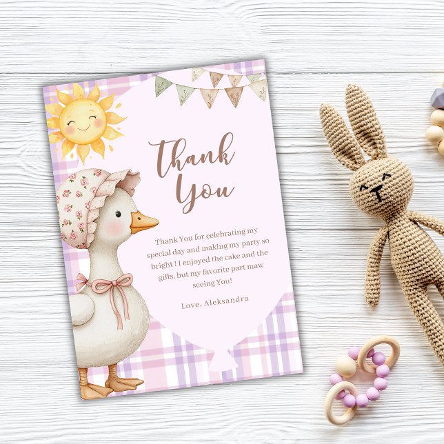 Cute  Silly Goose Girl Birthday Watercolor Thank You Card (Creator Uploaded)