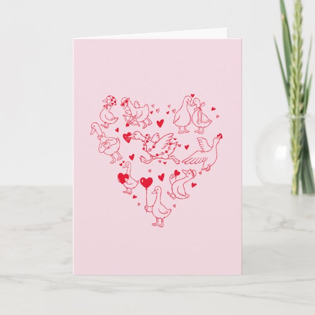 Cute Silly Goose Heart Red and Pink Valentine  Holiday Card (Front)