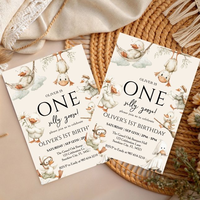 cute Silly Goose ,One Silly Goose 1st Party Invitation (Creator Uploaded)