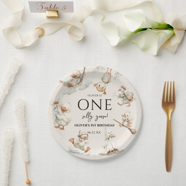 cute Silly Goose ,One Silly Goose 1st Party Paper Plate (Wedding)