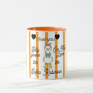 Cute Silly Goose Pink Stripe Personalised Mug