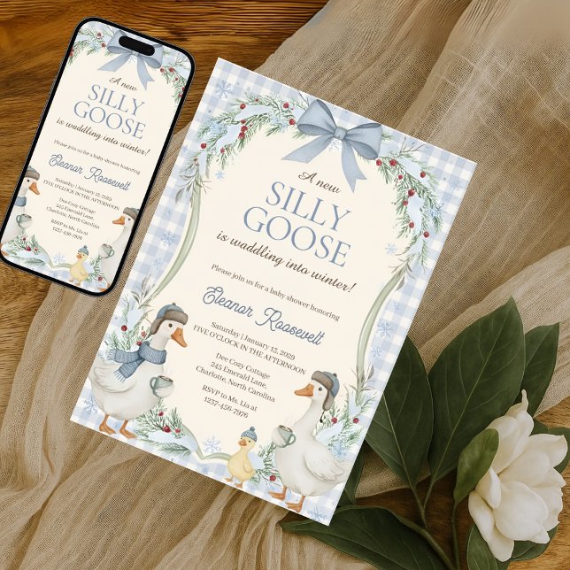 Cute Silly Goose Waddle Into Winter Baby Shower Invitation (Creator Uploaded)