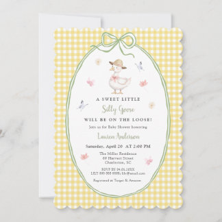 Cute Silly Goose Yellow gingham Baby shower  Invitation