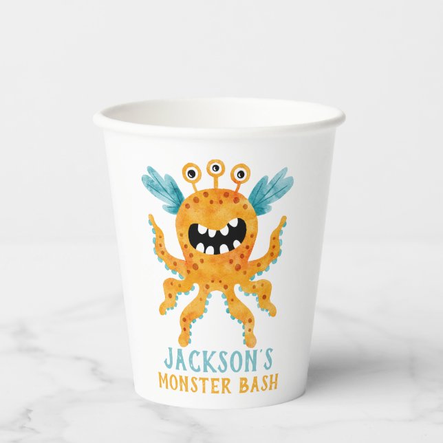 Cute Silly Monster Alien Birthday Party Paper Cups (Front)