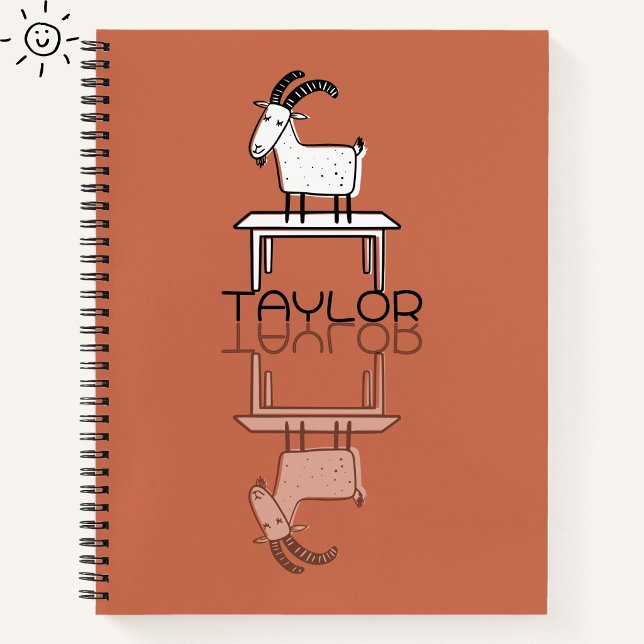 Cute Silly Pink Goat Reflection Doodle Custom Name Notebook (Creator Uploaded)