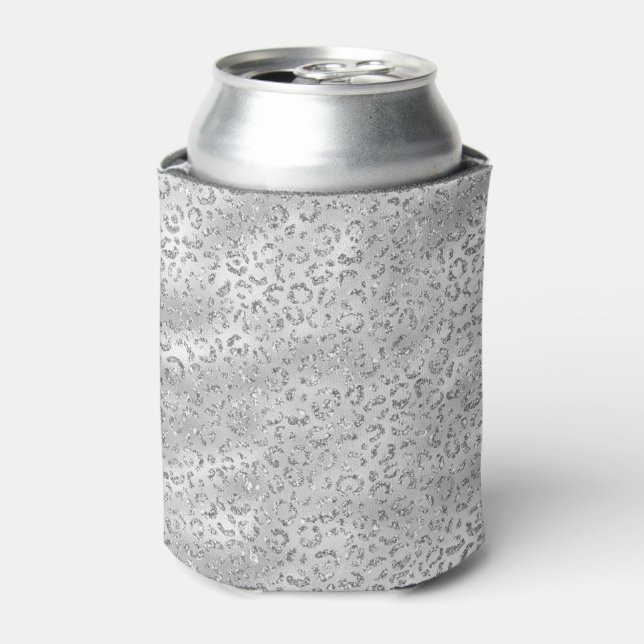 Cute Silver Cheetah Leopard Skin Print Pattern Can Cooler (Can Front)