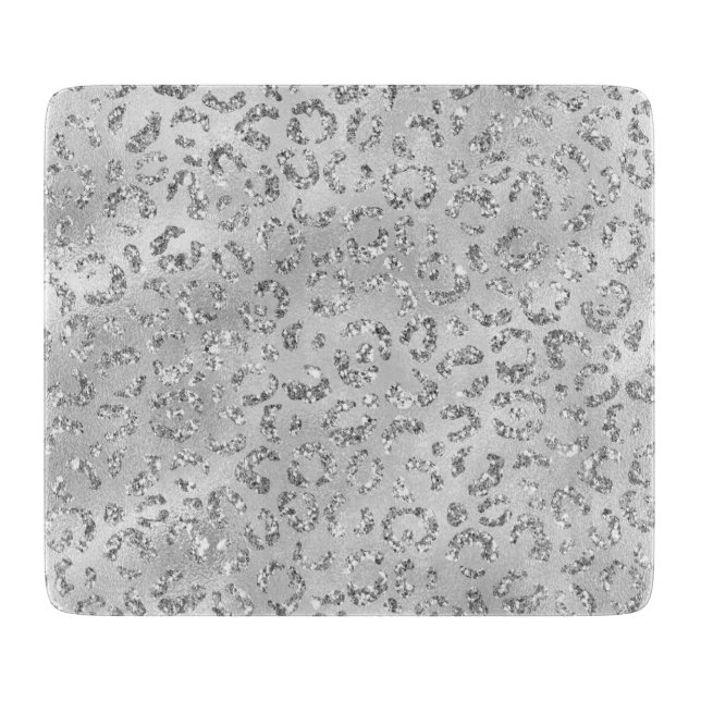Cute Silver Cheetah Leopard Skin Print Pattern Cutting Board (Front)