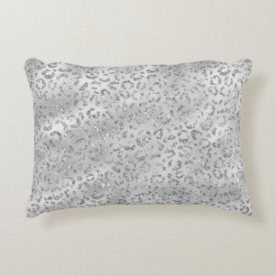 Cute Silver Cheetah Leopard Skin Print Pattern Decorative Cushion