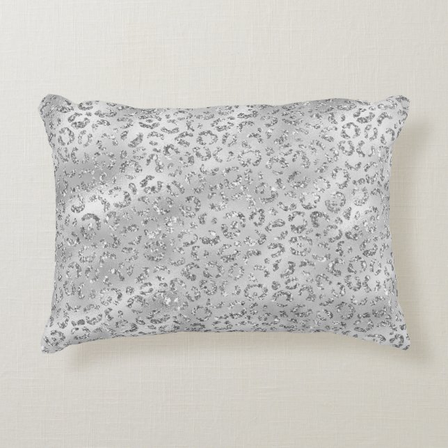 Cute Silver Cheetah Leopard Skin Print Pattern Decorative Cushion (Front)