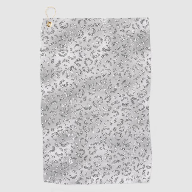 Cute Silver Cheetah Leopard Skin Print Pattern Golf Towel (Front)