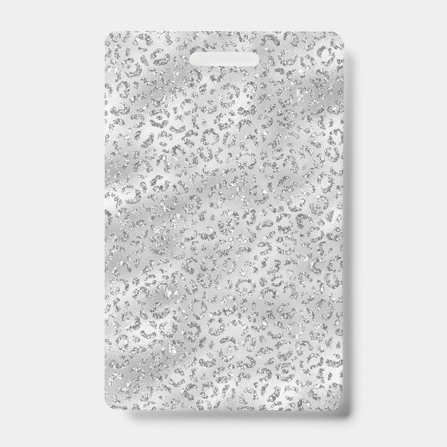 Cute Silver Cheetah Leopard Skin Print Pattern ID Badge (Front)